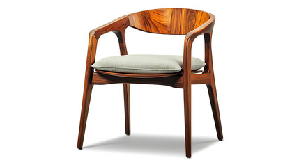 Fototapeta premium A wooden chair with a white cushion sits on a white background