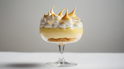 Lemon Cream with Airy Meringue and Biscuit Base in Clear Goblet