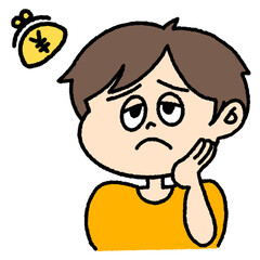 お金が減って困った男性のイラスト