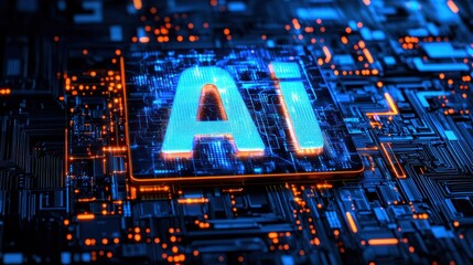 Obraz premium Colorful AI Model on Abstract Technology Background, Representing Efficiency and Innovation in Language Processing