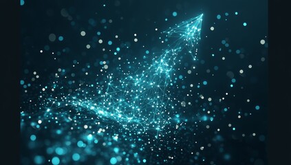 Obraz premium Against a deep blue background, a shining white arrow rises, signifying business growth and investment, with plenty of copy space