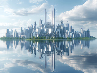 Fototapeta premium A thriving metropolis with its reflection on the river