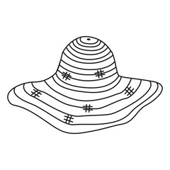Vector illustration of beach hat in doodle style. Clothes for vacation on the ocean or sea. Beach vacation concept.