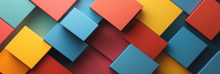 A vibrant abstract composition showcasing overlapping colorful geometric shapes arranged in a dynamic pattern, creating a lively and energetic visual aesthetic suitable for modern design projects