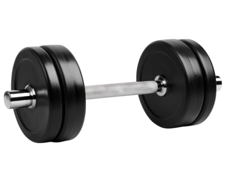 black dumbbell with chrome handle, designed for strength training and fitness workouts, showcases sleek and sturdy appearance, perfect for home or gym use