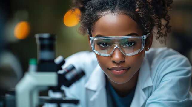 Nursing students in a lab setting, analyzing medical test samples under a microscope