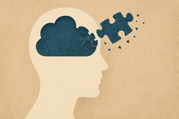 Mental Health Concept with Puzzle and Cloud Silhouette. Generated AI