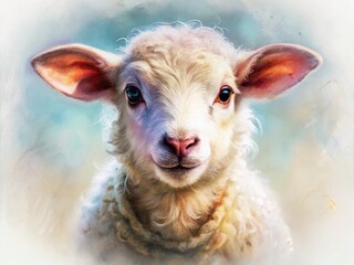 Obraz premium Curious Lamb Portrait: Long Exposure, Isolated White Background Stock Photo