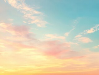 Fototapeta premium Minimalistic pastelcolored sunset sky with smooth gradients, soft clouds, and a peaceful summer mood