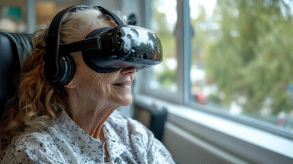 disability nurse conducting VR-assisted cognitive therapy for a disabled patient