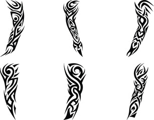 Set of arm sleeve tattoo vector illustration on a white background.