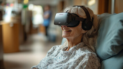 disability nurse using VR therapy to help a disabled patient with balance training