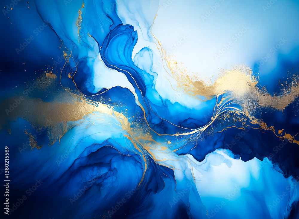 Aufkleber a mesmerizing abstract artwork hints at ocean depths and celestial skies. swirling blues blend with 