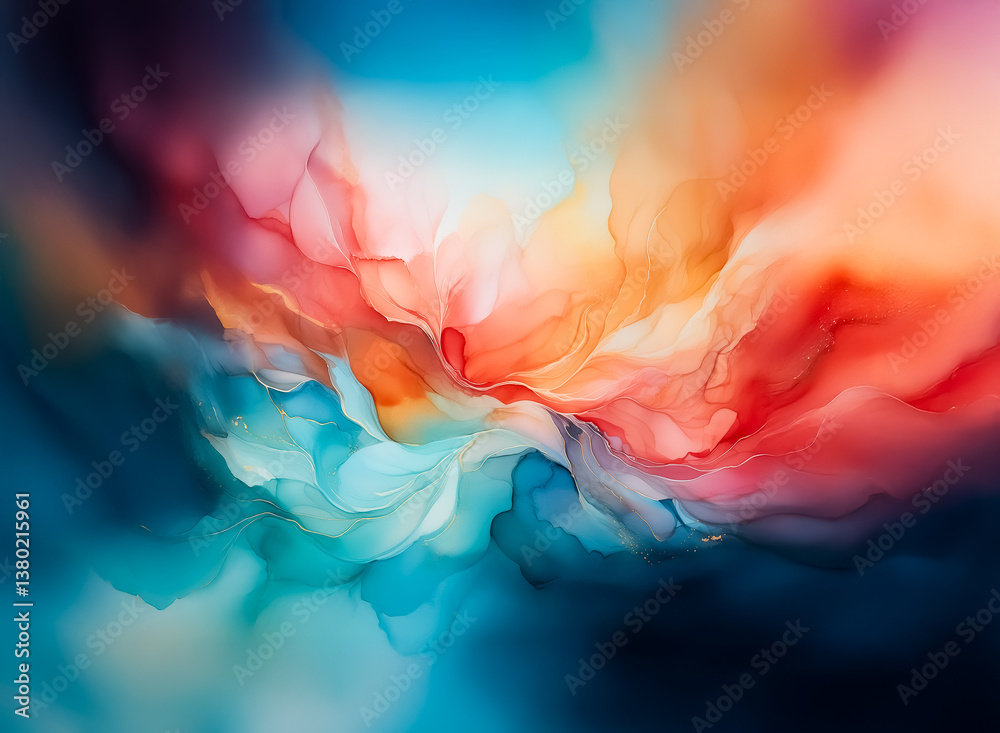 Leinwandbilder colorful abstract art with swirling orange, blue, and red hues creating a dynamic and fluid composit
