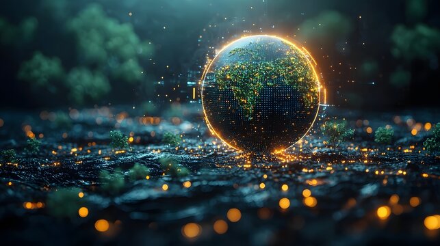 Holographic globe displaying dynamic environmental data