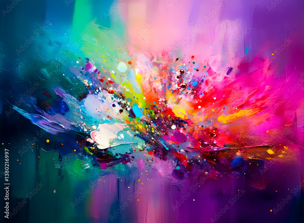 Fototapete explosive abstract painting with vibrant colors and dynamic brushstrokes. splashes of paint create a