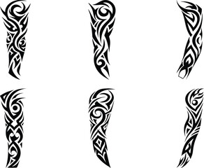 Fototapeta premium Set of arm sleeve tattoo vector illustration on a white background.
