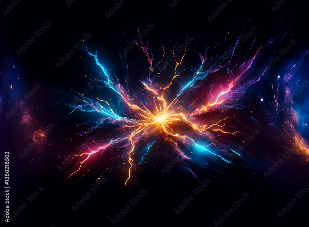 Leinwandbilder an explosion of energy bursts forth in the darkness, creating vibrant colors of celestial origin. a 
