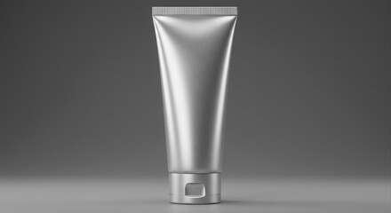 Stylish silver tube cosmetic container.