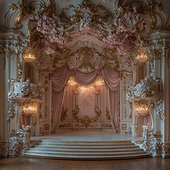 Ornate stage design with golden floral decor high resolution picture