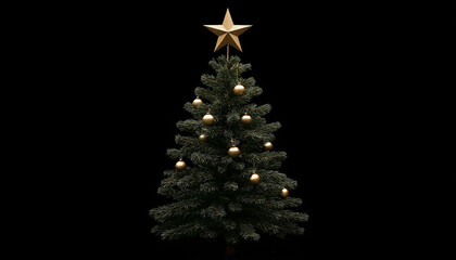 Obraz premium Elegant Christmas Tree with Star Topper – Stunning Festive Decor Against a Dark Background with Warm Holiday Ambiance and High-Resolution Photography