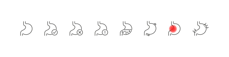 Stomach healthcare icons. Digestive system medical symbols