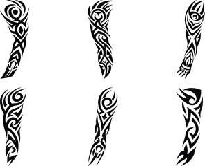 Set of arm sleeve tattoo vector illustration on a white background.