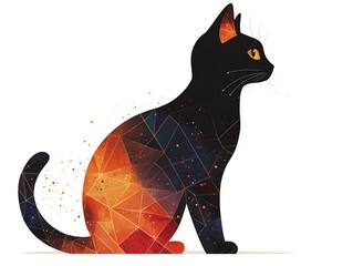 Cosmic Cat Abstract Geometric Feline Silhouette