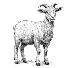 Detailed sketch of a standing goat in a vintage style