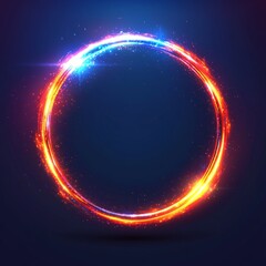 Obraz premium In digital art, a futuristic cyberpunk scene with a bright red neon ring glowing with dynamic energy against a dark background