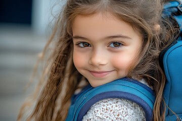 child mother family education school girl home daughter backpack help parent getting ready elementary teen morning hug love helping together black, Generative AI