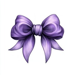 A delicate and graceful watercolor painting featuring a pastel purple bow, with a vintage aesthetic. Hand-drawn artwork