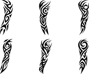 Set of arm sleeve tattoo vector illustration on a white background.