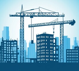 Obraz premium Construction site with a crane in action signifying urban development and architectural innovation