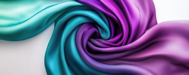 Obraz premium A close-up view of a purple and teal fabric swirl on a light background, with soft folds that bring out the fabrica??s texture