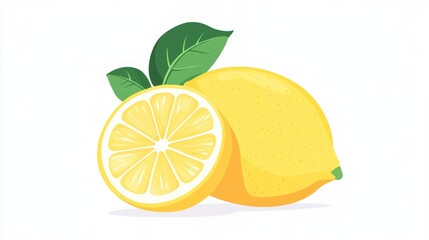 Fresh and Juicy Lemon Sliced with Green Leaves on a Clean Background for Culinary and Healthy Lifestyle Uses