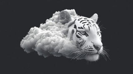 Striking white tiger roaming amongst fluffy clouds in the background creating a stunning visual of nature's beauty