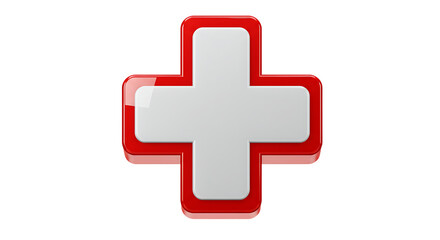 Obraz premium Red and White Glossy Medical Cross Symbol on White Background