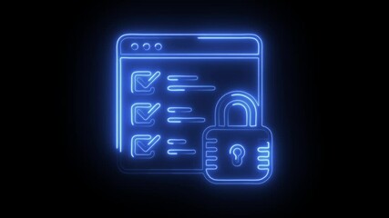 Glowing neon web security icon isolated on black background. HD Video motion graphic animation