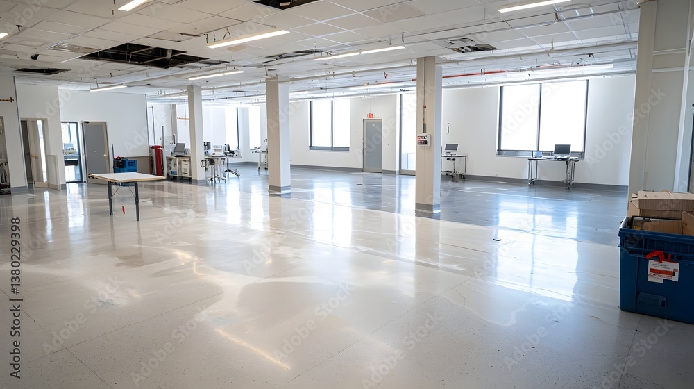 Aufkleber Bright and open office environment with clean lines minimal furniture and technology enabled workstations suggesting a professional and productive workspace