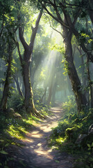 Obraz premium Enchanted Forest Pathway: A Serene Escape into Nature's Tranquility