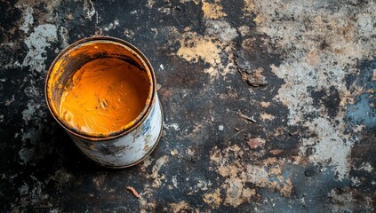 A metal container coated in vibrant yellow paint, prepared for use. Inspire creativity and transform your home