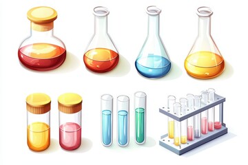 Colorful chemical beakers and test tubes in laboratory