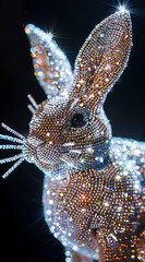 Easter bunny with lights on a black background. Selective focus.