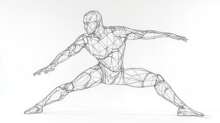 Fototapeta premium Wireframe athlete posing, studio shot, white background