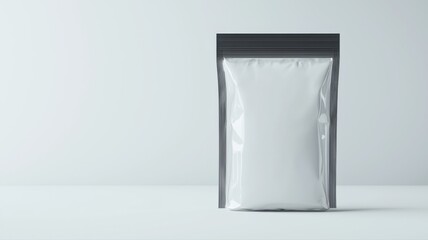 Minimalistic mock-up of a blank stand-up pouch package on a clean surface.