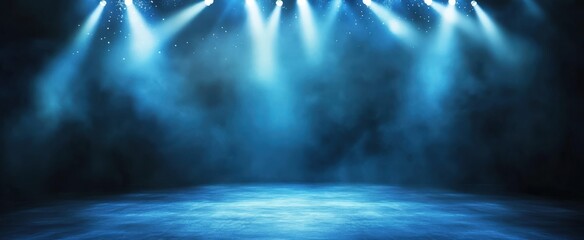 A welldesigned stage featuring numerous blue lights illuminating it