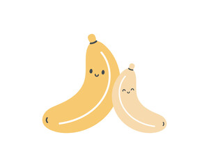 Cute print with bananas. Summer background. Cartoon vector illustration isolated on white background. For card, posters, banners, printing on the pack, clothes, fabric, wallpaper, dishes.