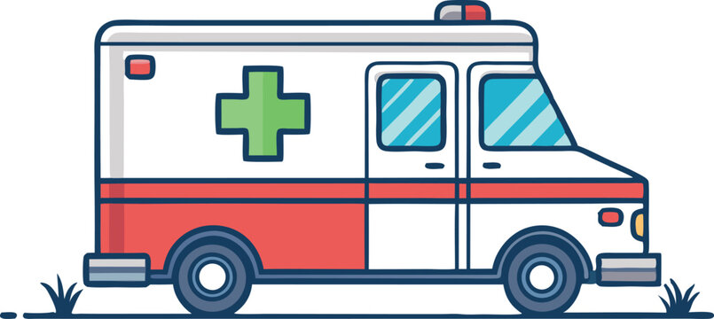 Vector Illustration of Emergency Ambulance with Medical Cross and Siren Lights &ndash; Perfect for Healthcare and Medical Services