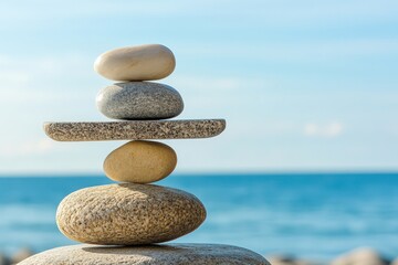 A neatly arranged pile of rocks stacked one atop another on a beach